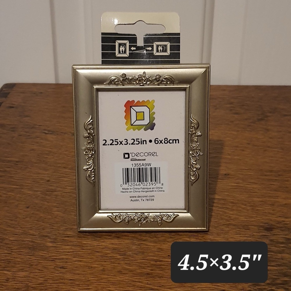 Decorel Ornate Metal Picture Frame 2.25x3.25" Roses Silver Gold Vintage Style